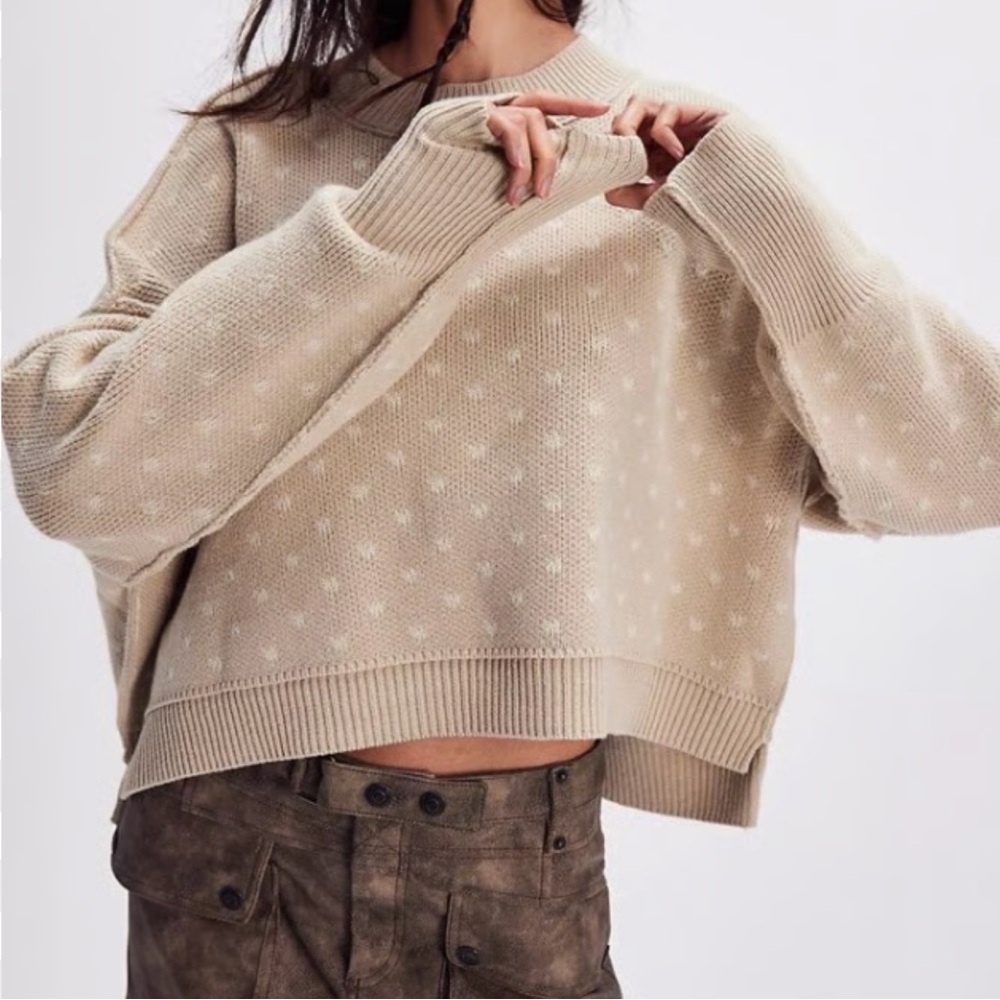 EASY STREET PATTERNED CROP PULLOVER OATMEAL